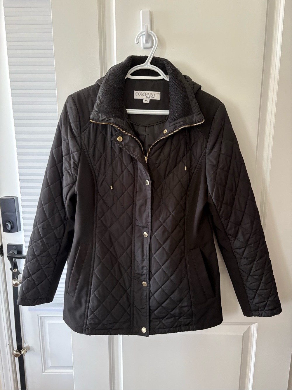 Ellen Tracy Quilted Black Puffer Jacket with Gold-Tone Hardware